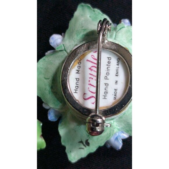 Vintage Hand Painted Floral Porcelain Brooch Lot By Scruples & Denton - Picture 8 of 8